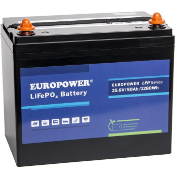 Akumulator LiFePO4 EUROPOWER serii LFP 25,6V 50Ah Bluetooth, mata grzewcza (Żywotność ~4000 cykli)