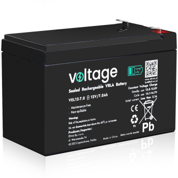 Akumulator AGM Voltage Long Life 12V 7Ah VEL12-7.0 (Żywotność 15 lat)