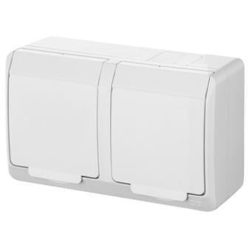 Gniazdo hermetyczne n/t podwójne z/u 2x2P+Z IP44, białe, Hermes 0322-02