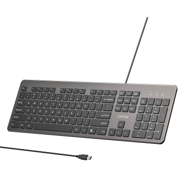 Klawiatura przewodowa Unitek SlimTap USB-A, szara