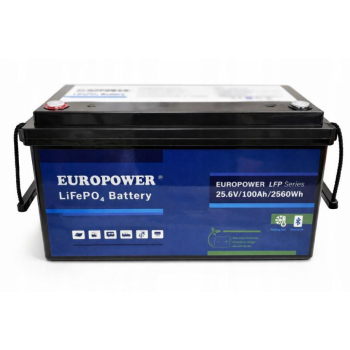 Akumulator LiFePO4 EUROPOWER serii LFP 25,6V 100Ah Bluetooth, mata grzewcza (Żywotność ~4000 cykli)