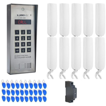 LASKOMEX SYSTEM DOMOFONU 10 LOKATORÓW, 1 WEJŚCIE