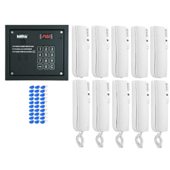 Laskomex system domofonu 10 lokatorów, 1 wejście, czytnik rfid.