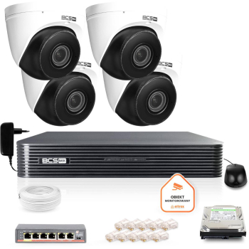 Zestaw monitoringu IP BCS Basic 4x Kamera BCS-B-EIP45VSR3(2.0) Rejestrator z dyskiem