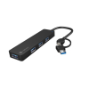 Hub USB Natec Mayfly 4xUSB 3.0 czarny USB-C + Adapter USB-A