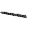 Listwa zasilająca DIGITUS PDU Rack 19" z bezpiecznikiem przeciążeniowym, 9 gniazd Schuko CEE 7/3 (45°), kabel 2m wtyk IEC C14, 10A, aluminiowa