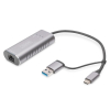 Karta sieciowa DIGITUS przewodowa USB 3.1 Typ C + USB A do 1x RJ45 2.5 Gigabit Ethernet 10/100/1000/2500Mbps