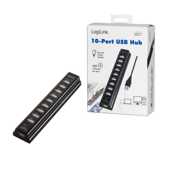 Hub USB LogiLink UA0096 10xUSB 2.0 aktywny czarny