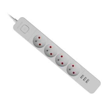 Listwa zasilająca Defender SFS 133 1,5 m, 4 gniazda, 3x USB biała