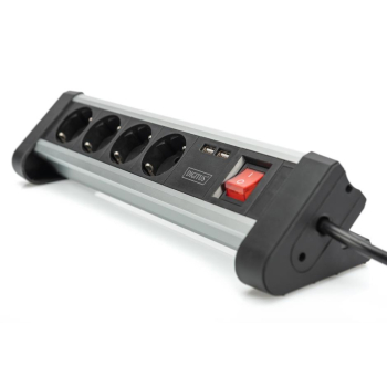 Listwa zasilająca DIGITUS biurowa 45° 4 gniazdowa 2xUSB (5V/2A) obrót 290° aluminiowa