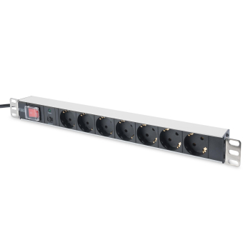 Listwa zasilająca DIGITUS PDU 19" RACK 7xSchuko kabel 2m 1xSchuko 16A wł./wył. zabezpieczenie aluminiowa
