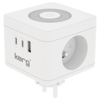 Kostka zasilająca KERG 2-gniazdowa + ładowarka USB-A+USB-C + lampka LED 16A/250V biała