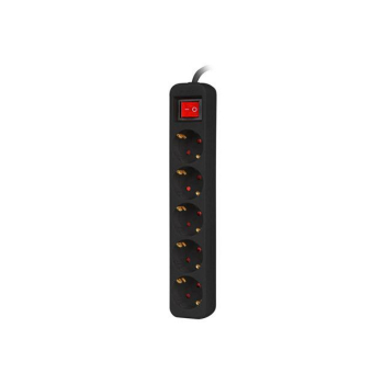 Listwa przedłużacz Lanberg 1,5m czarna 5x 230V Schuko z wyłącznikiem, kabel wykonany z pełnej miedzi