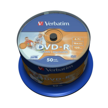 Płyty DVD-R Verbatim 16x 4.7GB (Cake 50) WIDE PRINTABLE