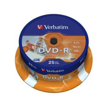 Płyty DVD-R Verbatim 16x 4.7GB (Cake 25) WIDE PRINTABLE