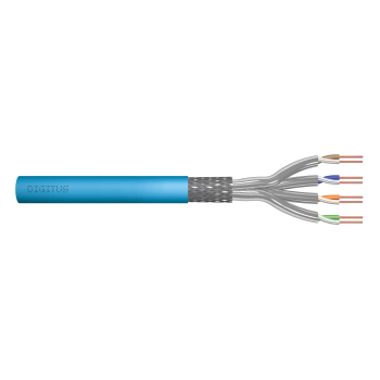 Kabel teleinformatyczny instalacyjny DIGITUS kat.6A, S/FTP, Eca, drut, AWG 23/1, LSOH, 100m, niebieski, ofoliowany
