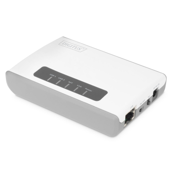 Serwer sieciowy DIGITUS wielofunkcyjny, bezprzewodowy 2-portowy, USB 2.0, 300Mbps