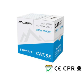 Kabel SFTP Lanberg kat. 5e 305m drut CU szary CPR+ fluke passed