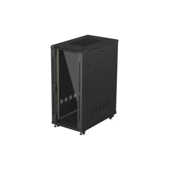 Szafa instalacyjna Rack Lanberg stojąca 19" 27U 600x1000 czarna drzwi przeszklone (flat pack)