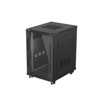 Szafa instalacyjna Rack Lanberg stojąca 19" 18U 600x800 czarna drzwi przeszklone (flat pack)