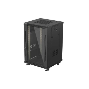 Szafa instalacyjna Rack Lanberg stojąca 19" 18U 600x600 czarna drzwi przeszklone LCD (flat pack)