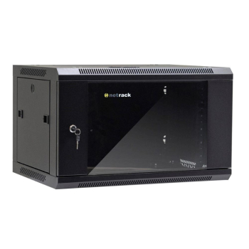 Szafa wisząca 19" Netrack, 6U/600x450mm – czarny, drzwi szklane, otwierane boki